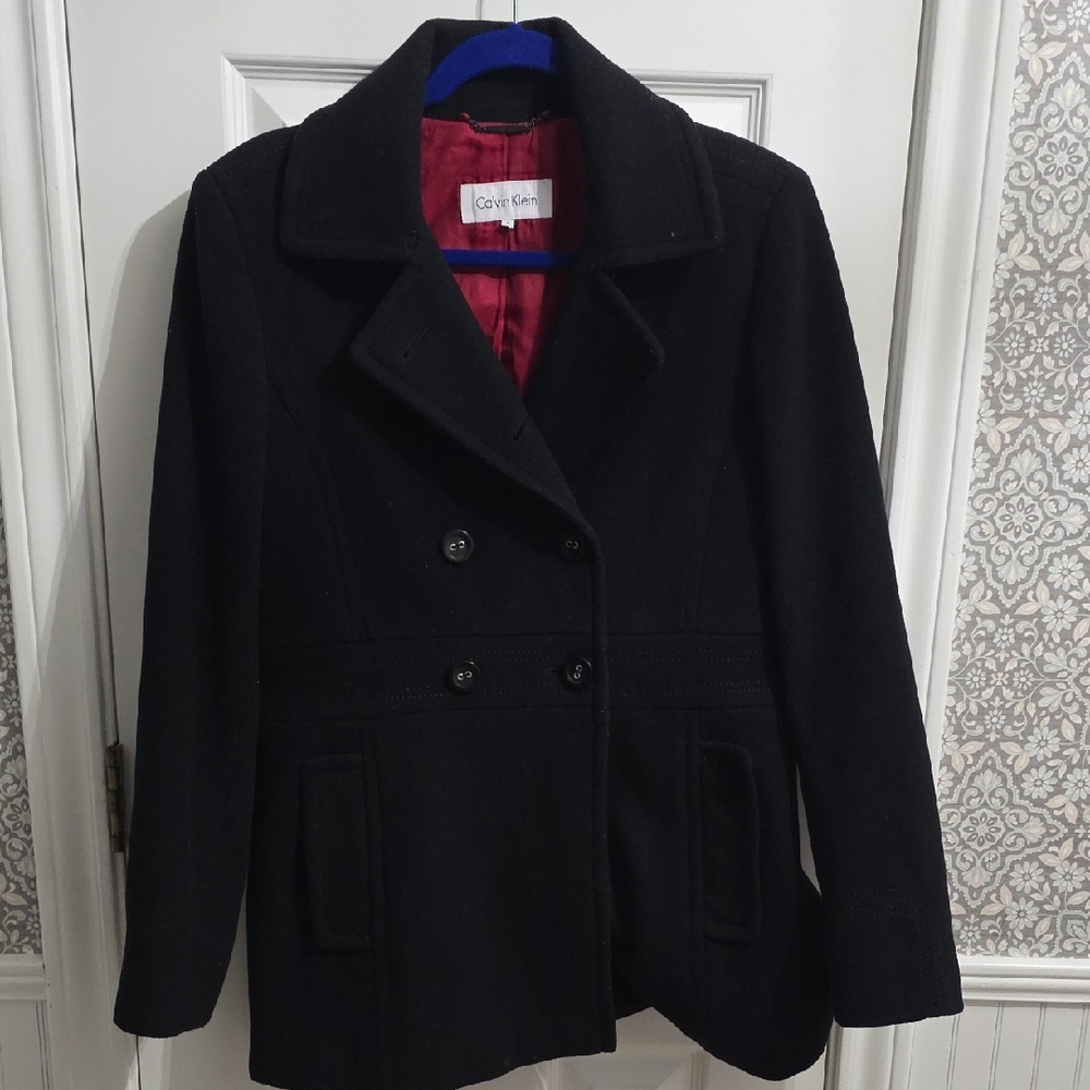 Women's Black Wool Cashmere Blend Calvin Klein 6 Button Peacoat Size 6
